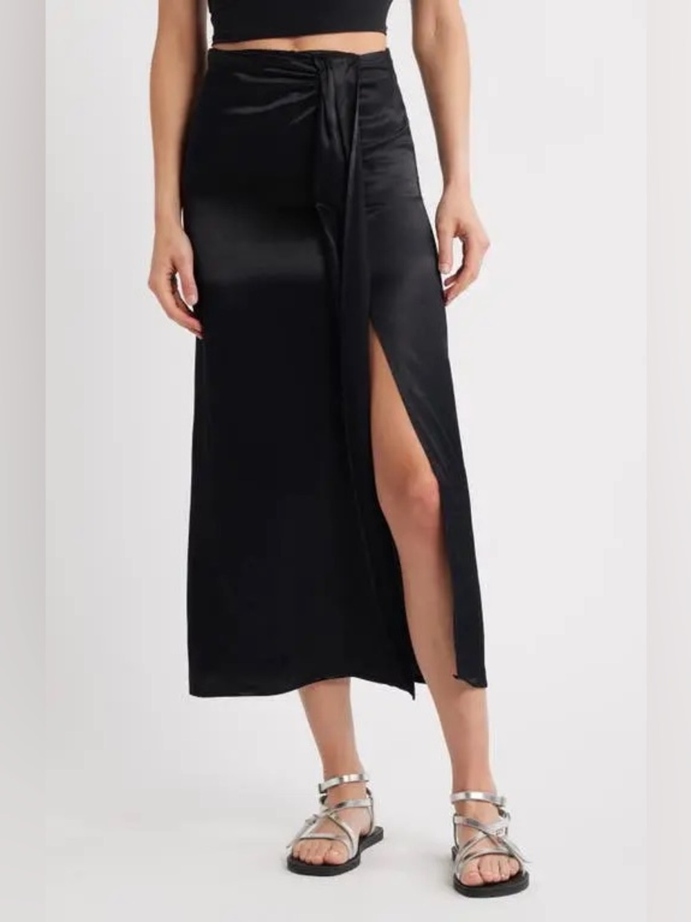 NWOT- TOPSHOP Ruched Front Vent Maxi Skirt, black, size US4